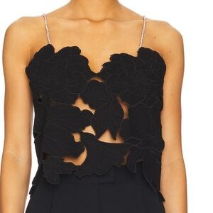 All Saints Black Floral Appliqué Cropped Cami